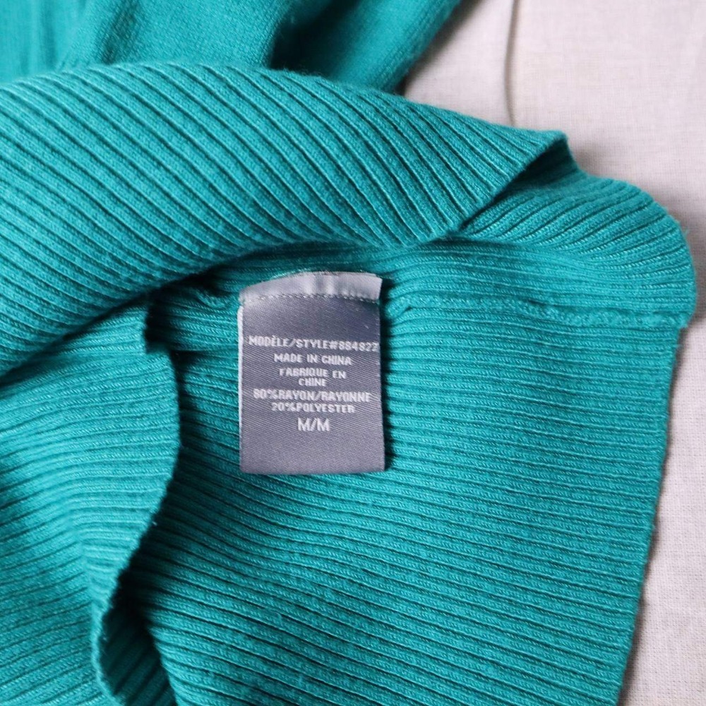Beechers Brook Womens Teal Green V-Neck Ribbed Hem Short Sleeve Knit Top Medium - Picture 5 of 9